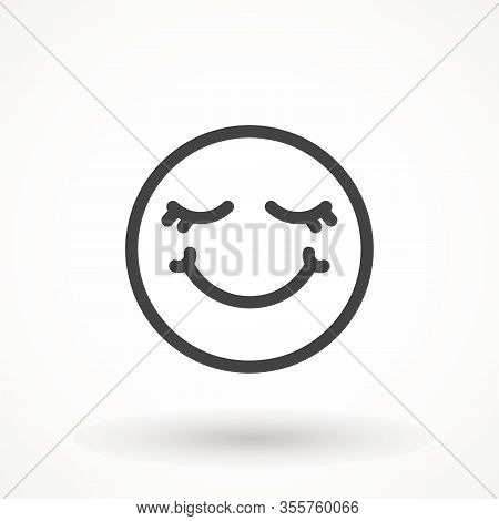 Yummy Smile Emoticon Icon Lick Mouth. Editable Strok Tasty Food Eating Emoji Face. Delicious Cartoon