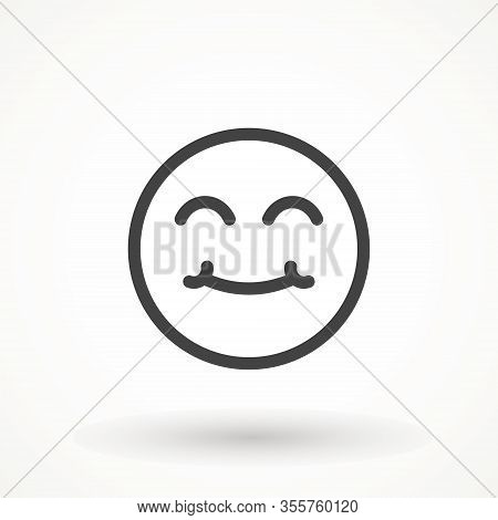 Yummy Smile Emoticon Icon Lick Mouth. Editable Strok Tasty Food Eating Emoji Face. Delicious Cartoon