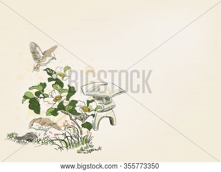 Toro Light Flower Nature Landscape View Vector Sketch Illustration Japanese Chinese Line Art Ink Car