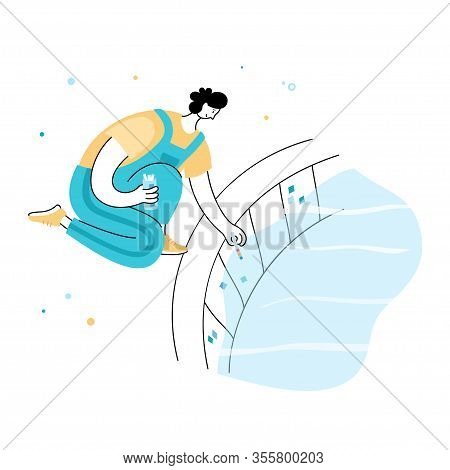 Vector Isolated Illustration Of Man Cheking And Balancing Ph Levels Of Swimming Pool Water With Test