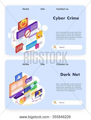 Computer Security And Cyber Crime. Virus Attack Alert. Darknet Technology. Vector Web Site Design Te