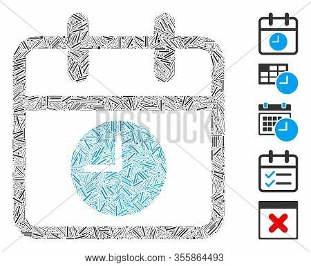 Hatch Mosaic Based On Calendar Page And Time Icon. Mosaic Vector Calendar Page And Time Is Created W