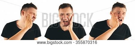 Crop Person Slapping Scared Man In Face. Emotional Male Getting Slapped In Face While Shouting With 