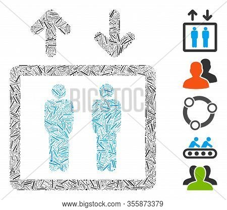 Hatch Mosaic Based On Human Elevator Icon. Mosaic Vector Human Elevator Is Designed With Randomized 