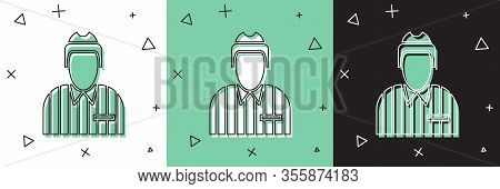 Set Hockey Judge, Referee, Arbiter Icon Isolated On White And Green, Black Background. Vector Illust