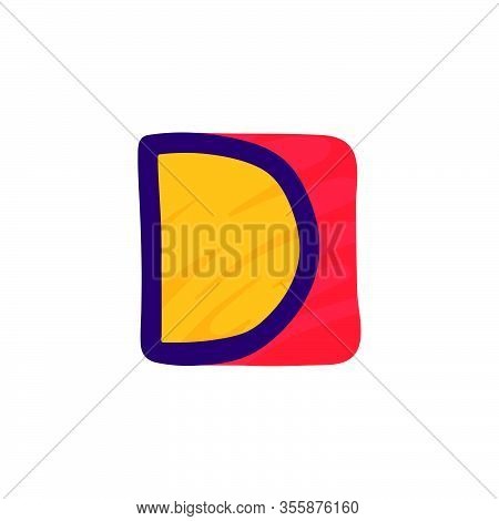 D Letter Logo In Kids Paper Applique Style. Perfect For Cute Identity, Funny Craft Package, Holidays