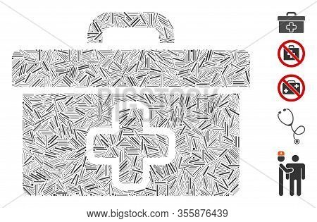 Dash Mosaic Based On Medical Tools Box Icon. Mosaic Vector Medical Tools Box Is Designed With Random