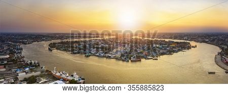 Aerial View Of Mahachai-tha Chalom Town In Samuth Sakorn Outskirt Bangkok Thailand