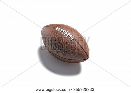 Blank Brown American Soccer Ball Mockup, Side View, 3d Rendering. Empty Rugby Or Football Leather Ba