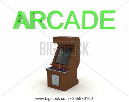 3D Rendering Of Arcade Cabinet And Arcade Text Above