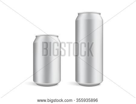 Big And Small Beer Cans Isolated On White Background Vector Mock Up Template
