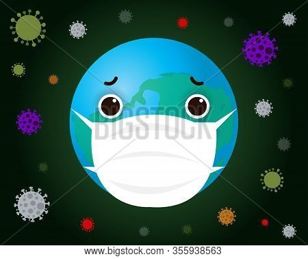 Cartoon World Wearing Protective Mask To Protect Virus Covid-19 Coronavirus Infect Protection Concep