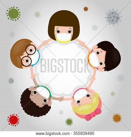 Kids Wearing Protective Medical Mask For Prevent Covid-19 Virus Ncov Or Coronavirus From Wuhan, Chin
