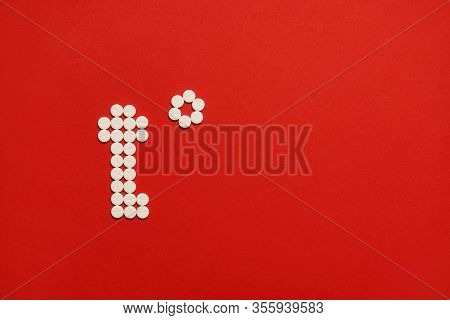 Pyretic Antibiotics Taking Concept. Top Above Overhead Flat Lay Close Up View Photo Of Temperature S