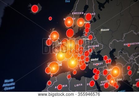 Outbreaks In European Countries Italy, Spain, Germany, France, Switzerland And Others With Foci With