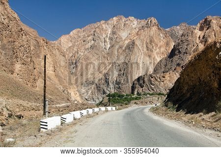 Pamir Highway Or Pamirskij Trakt. Landscape Around Pamir Highway M41 International Road, Pamir Mount