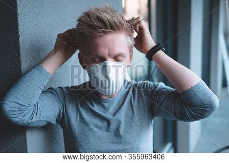 Man Wearing Ffp3 Face Mask Respirator Against Flu