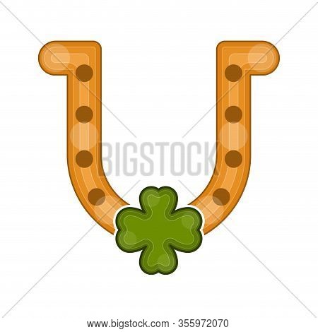 Isolated Golden Lucky Horseshoe. Siant Patricks Icons - Vector