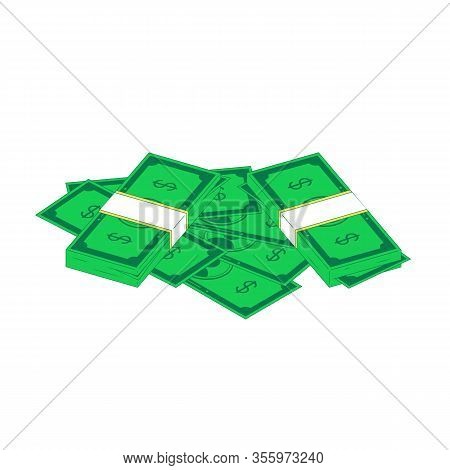 Isometric Money Heap. Vector Illustration Of Stack Of Green Banknotes