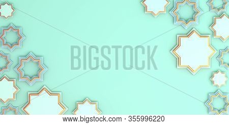 Arabic Star On Blue Pastel Background. Design Creative Concept Of Islamic Celebration Day Ramadan Ka