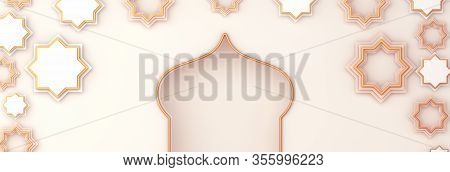 Arabic Window And Star On White Background. Design Creative Concept Of Islamic Celebration Day Ramad