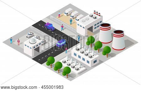City Urban Area Map Isometric Factory Industrial Zone 3d Illustration