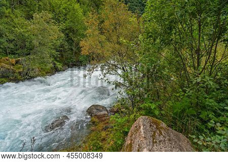 Rivulet Stream Green Landscape, National Park Jostedalsbreen, Norway.