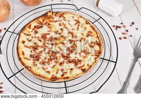 Pizza-like Food Called 'tarte Flambee' Or 'flammkuchen' From German-french Alsace Border Region