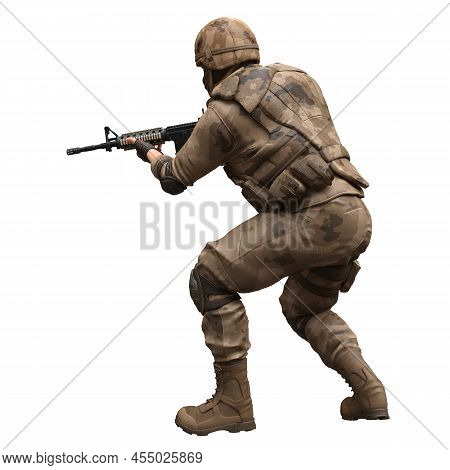 Soldier With A Machine Gun Isolated White Background 3d Illustration