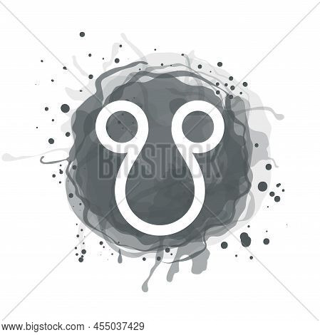 Ketu Planet Symbol. Vector White Sign On Watercolor Blot. Astrological Calendar. Zodiacal Horoscope.