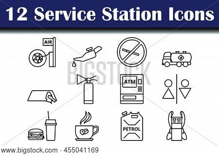 Service Station Icon Set. Editable Bold Outline With Color Fill Design. Vector Illustration.
