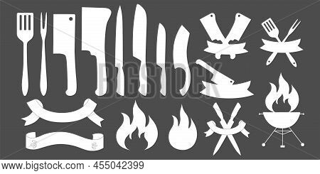 Logo Constructor For Doner, Kebab, Barbecue, Grill Party Logo Set. Vector Stock Illustration Isolate