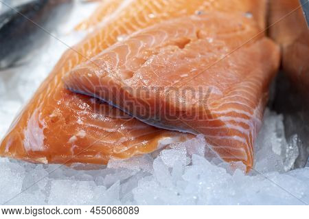 Organic Wild Scottish Fish Salmon Cleaned On Ice On Market