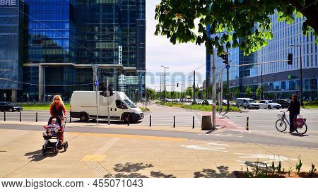 Warsaw, Poland. 17 May 2022. Roundabout Daszynski. Skyscrapers In The Financial District Of Downtown