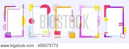 Memphis Geometric Frame Retro Card Color Flat Set. Story Frame Social Media Poster Ads Product Flyer