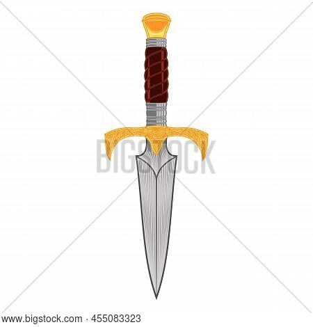 Drawing Of A Fantasy Dagger. The Knight's Short Blade. Weapon Of The Medieval Fantastic King. Ritual