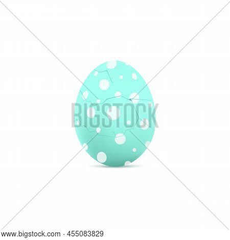 Egg With Cracks In 3d Vector Illustration, Turquoise Egg With Specks Isolated