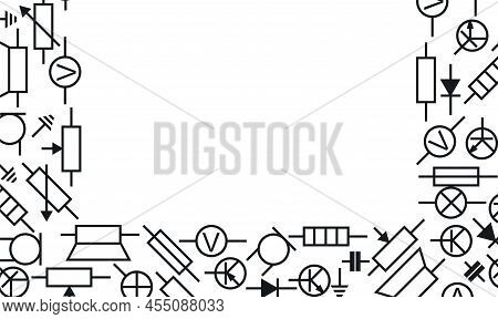 Radio Component. Radio Electronic Circuit. Resistor, Transistor, Diode And Capacitor. Frame Picture.