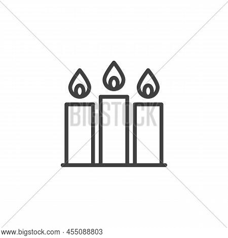 Three Candles Line Icon. Linear Style Sign For Mobile Concept And Web Design. Burning Candles Outlin