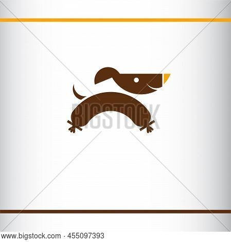 Happy Dog And Sausage Shape. Logo Design Vector Template.
