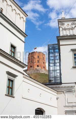 Vilnius, Lithuania - April 10, 2022: Gediminas Tower On The Hill In The Old Town Center In Vilnius, 