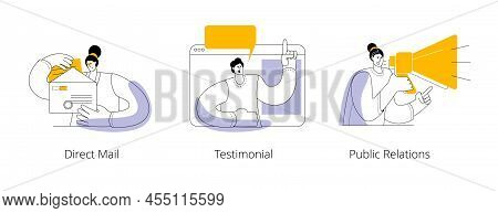 A Set Of Illustrations On The Topic Of Promotion Channels In Marketing And Advertising. Vector Illus
