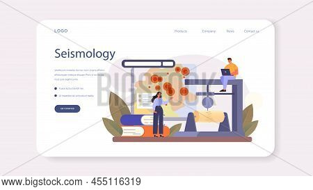 Volcanologist Web Banner Or Landing Page. Geologist Studying The Processes