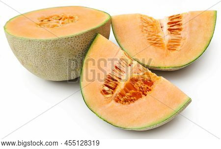 Cantaloupe Or Rockmelon Food Over White Background