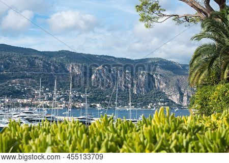 Parking Of Yachts And Boats In The Cote D'azur Resort In The Provence Saint-jean-cap-ferrat Region. 