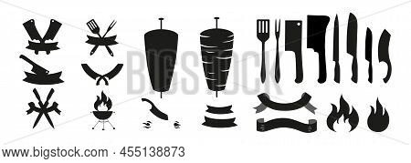 Logo Constructor For Doner, Kebab, Barbecue, Grill Party Logo Set. Vector Stock Illustration Isolate