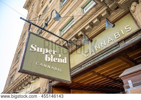 Calgary, Alberta - April 24, 2022: Superblend Cannabis Store In Downtown Calgary, Aberta.