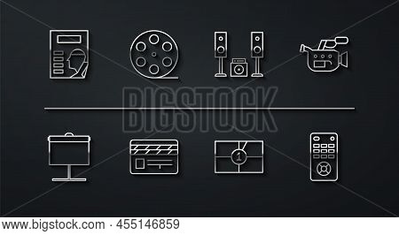 Set Line Cinema Poster, Projection Screen, Camera, Old Film Movie Countdown Frame, Movie Clapper, Fi
