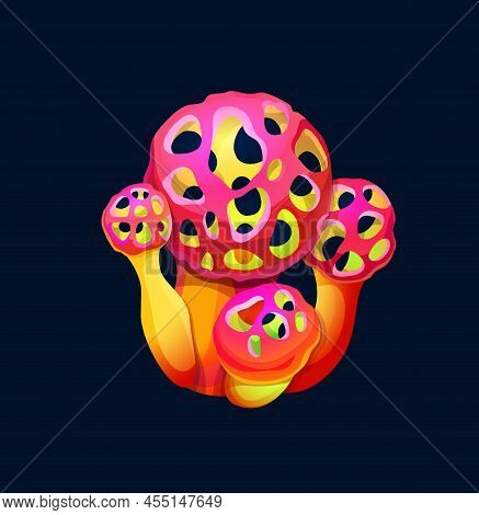 Fantasy Magic Holey Cartoon Mushrooms Or Fungus, Vector Fairytale Element. Cartoon Fairy Forest Mush