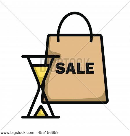Sale Bag With Hourglass Icon. Editable Bold Outline With Color Fill Design. Vector Illustration.